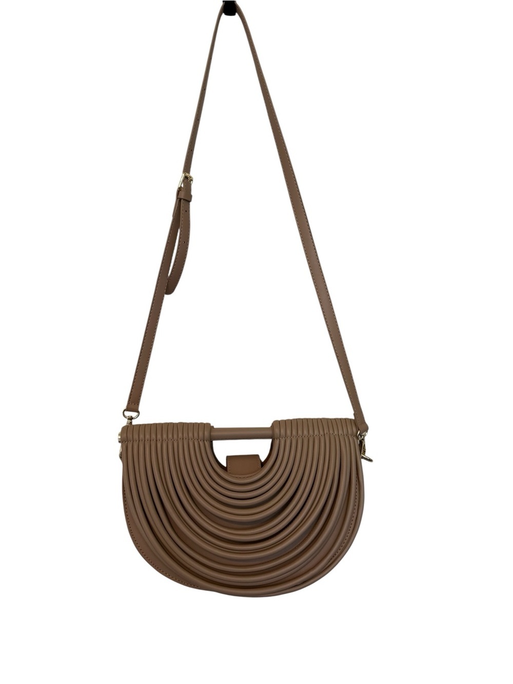 Tan Crescent Crossbody/Clutch Handbag